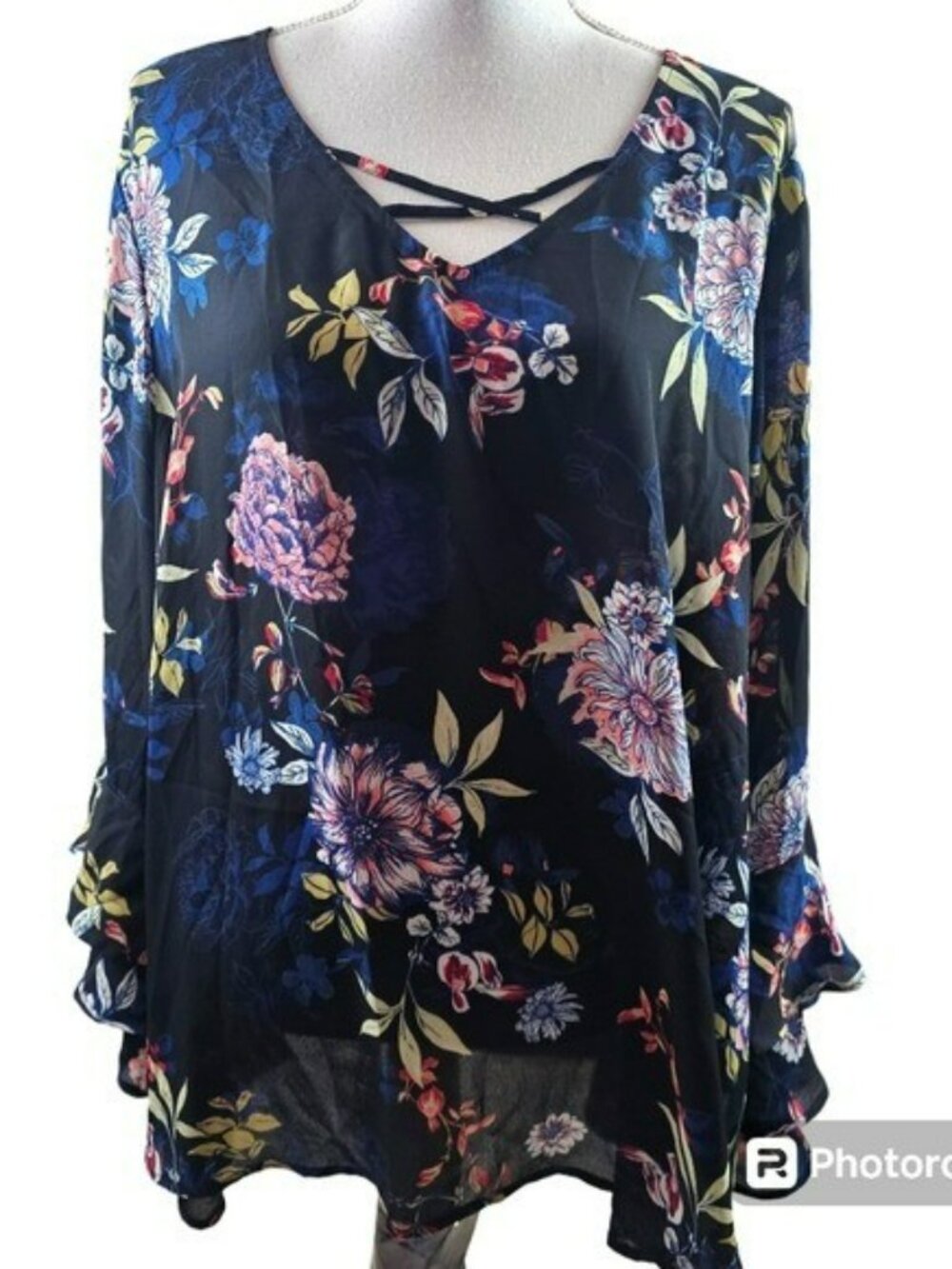Chelsea Studio Cottagecore Boho Floral Ruffled Sleeve Peasant Top in 22/24